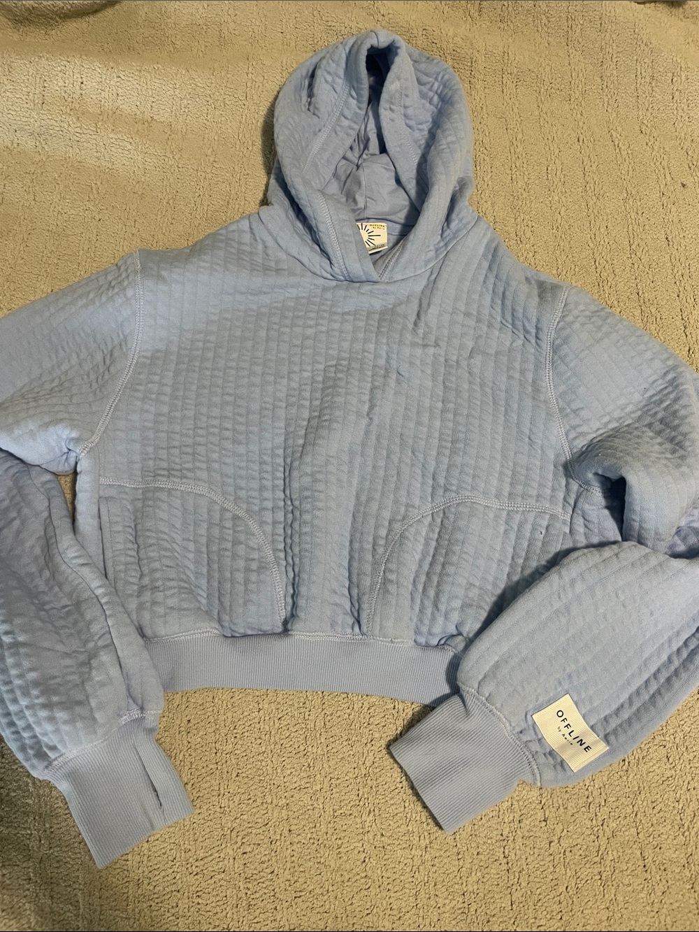 Aerie Offline Light Blue Quilted Hoodie Sweatshirt
